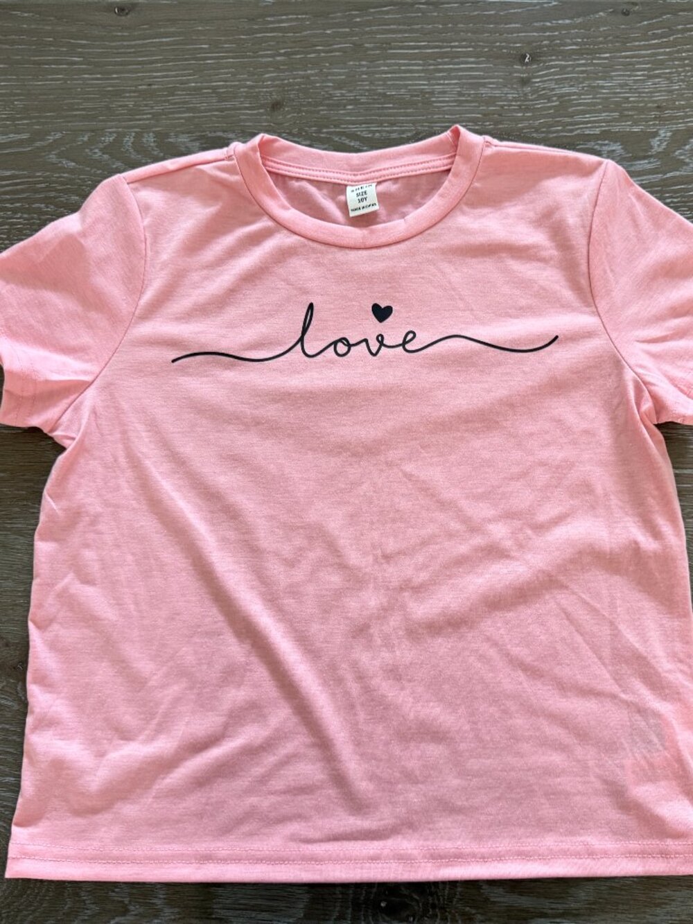 EUC Girls Shein light pink love script short sleeve t-shirt top size 10 years